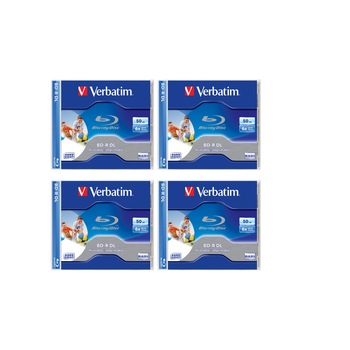 Pachet - Blu-ray disc Verbatim 50GB 6x wide printabil carcasa 4 bucati, no ID Pachet - Blu-ray disc Verbatim 50GB 6x wide printabil carcasa 4 bucati, no ID