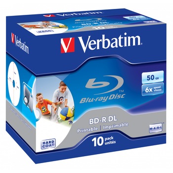 Pachet - Blu-ray disc Verbatim 50GB 6x wide printabil carcasa 10 bucati, no ID Pachet - Blu-ray disc Verbatim 50GB 6x wide printabil carcasa 10 bucati, no ID