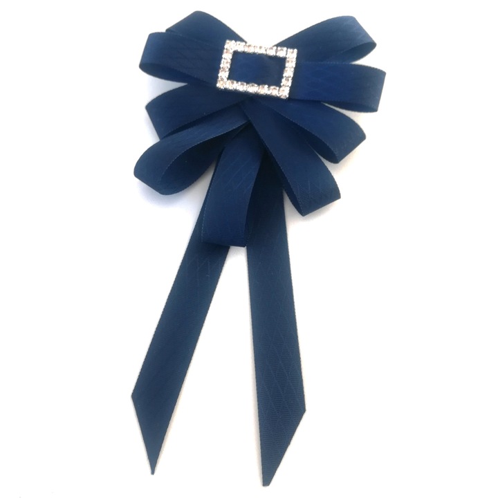 Brosa papion din banda ripsata bleumarin si catarama decorativa cu strasuri