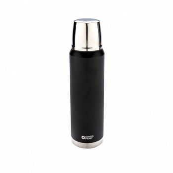 Termos 1 L, Swiss Peak by AleXer, CR, otel inoxidabil, negru, breloc inclus din piele ecologica si metal Termos 1 L, Swiss Peak by AleXer, CR, otel inoxidabil, negru, breloc inclus din piele ecologica si metal