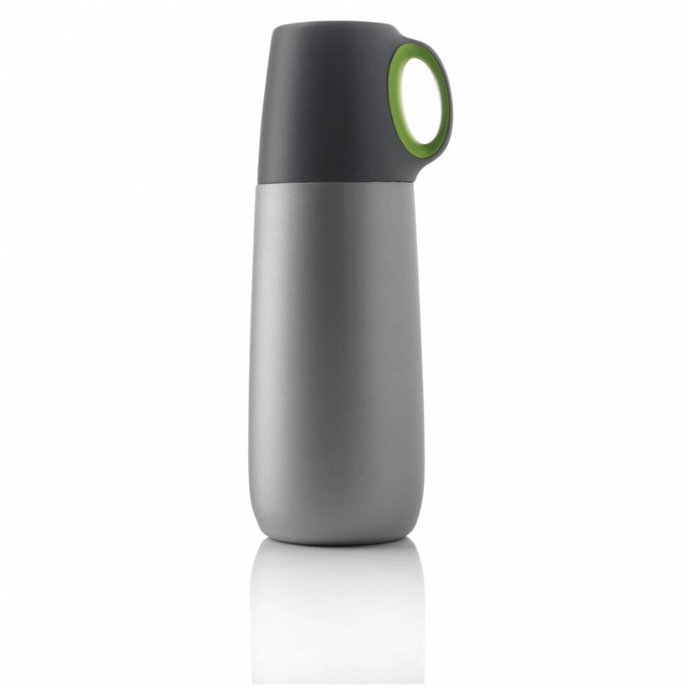 Termos 600 ml, perete dublu, cu maner, XD by AleXer, BP, otel inoxidabil, pp, verde, breloc inclus din piele ecologica si metal