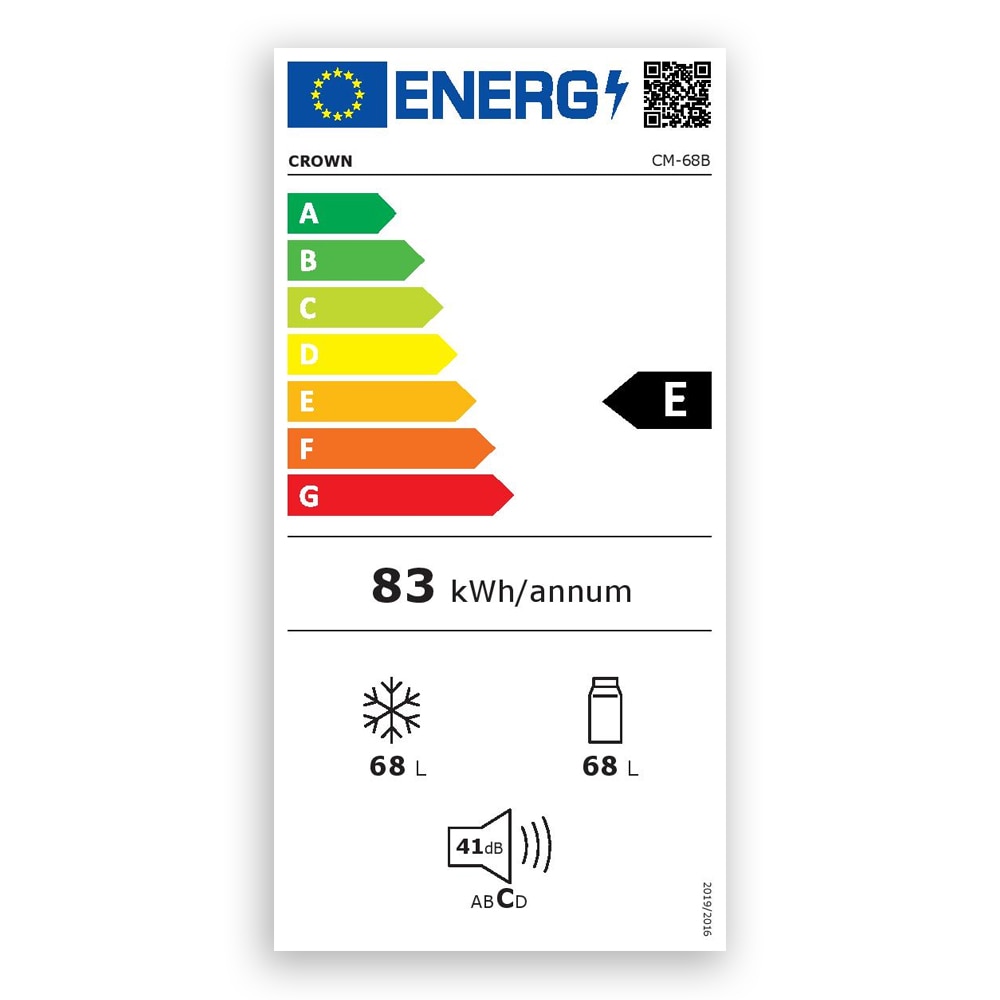 Mini bar Crown CM-68B, 68 litri, Răcire statică, F, Negru