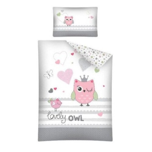 Set lenjerie patut Lovely Owl roz 100x135 + 40x60