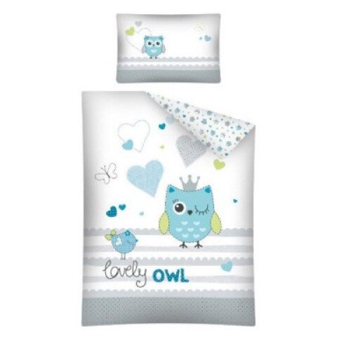 Set lenjerie patut Lovely Owl albastru 100x135 + 40x60