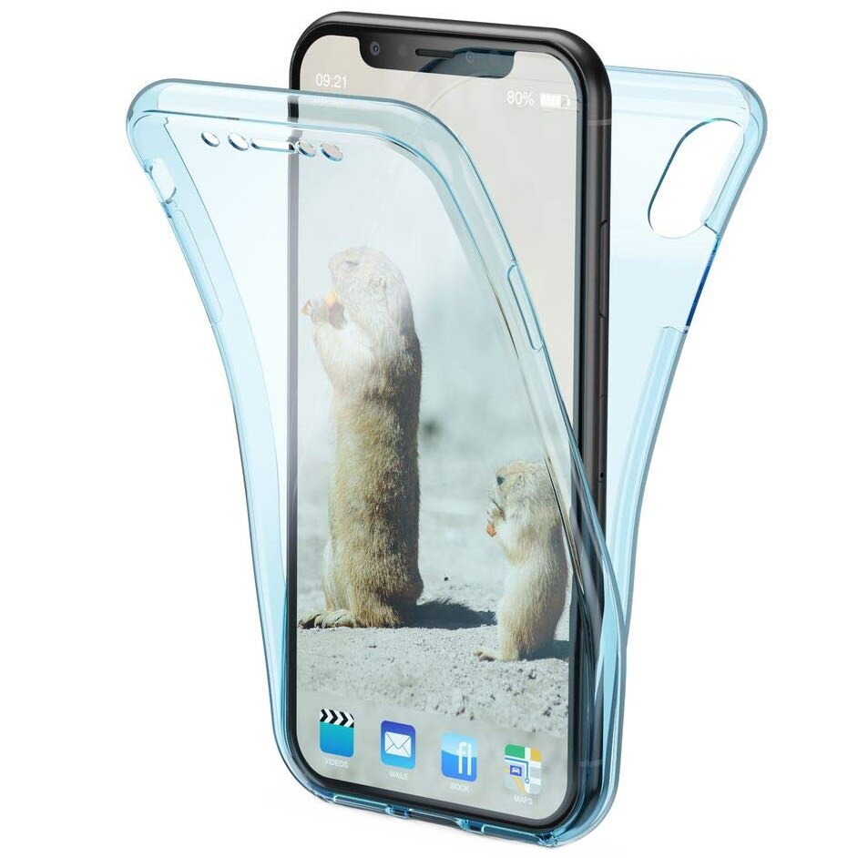 Husa Full TPU 360° (fata + spate) pentru iPhone XR, Albastru transparent