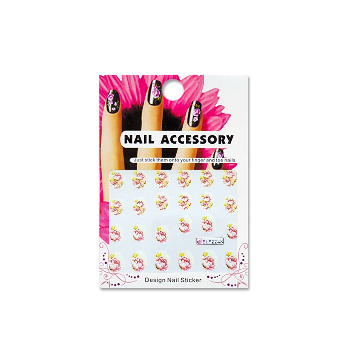 Tatuaj sticker cu efect acrilic pentru decor unghii BLE-2243, MoonbasaNails, Multicolor