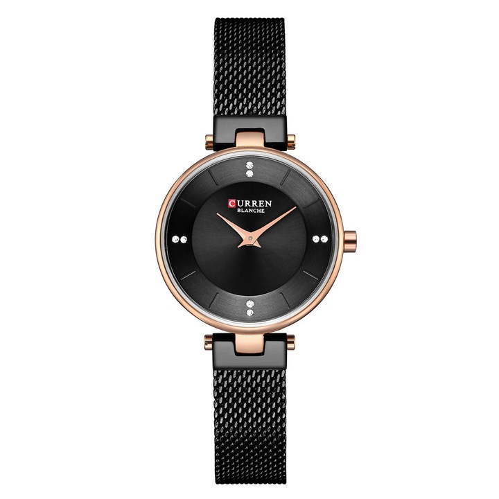 Női karóra Curren Blanche kristályokkal, fekete / rózsaarany