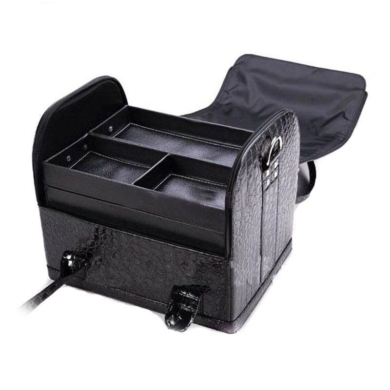 Geanta cosmetice cu organizator, aspect piele crocodil,negru