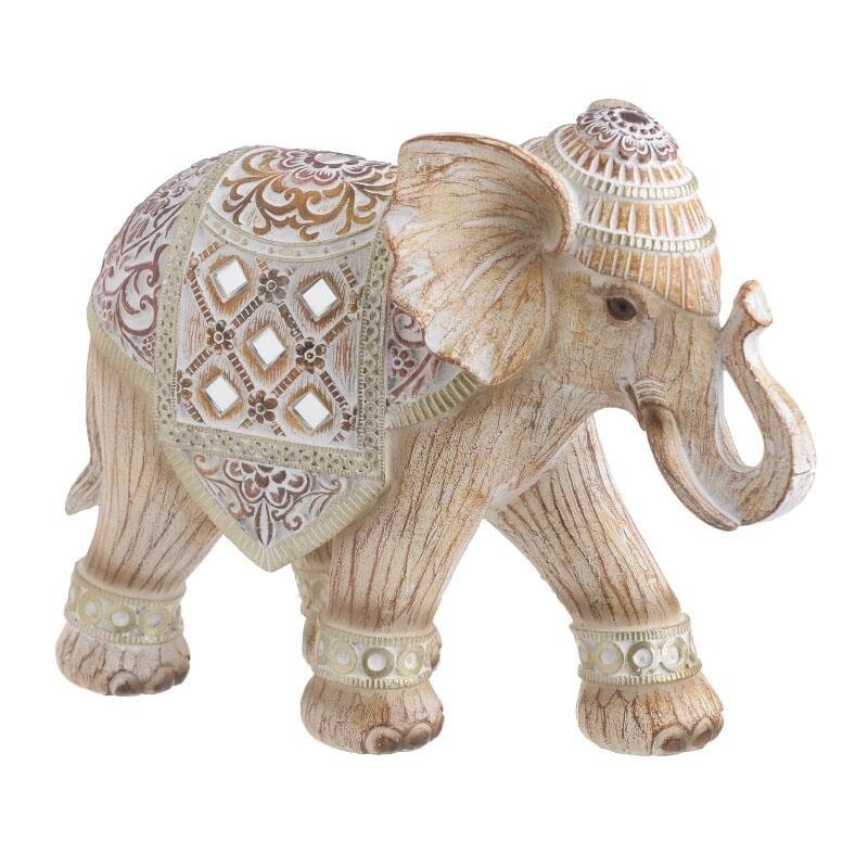 Figurina elefant din rasina, crem si rosu 24 cm