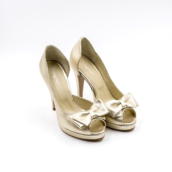 Pantofi mireasa, TUNGUS, piele naturala aurie, toc 10 cm, decupat varf si lateral Pantofi mireasa, TUNGUS, piele naturala aurie, toc 10 cm, decupat varf si lateral