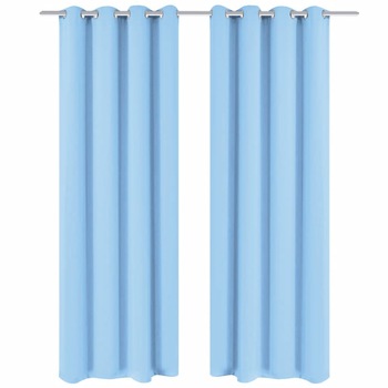 Set de 2 draperii opace cu ocheti metalici, vidaXL, Poliester, 135 x 245 cm, Albastru deschis Set de 2 draperii opace cu ocheti metalici, vidaXL, Poliester, 135 x 245 cm, Albastru deschis