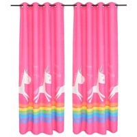 Set de 2 draperii opace pentru camera copiilor, vidaXL, Tesatura, Model unicorn, Roz, 140 x 240 cm