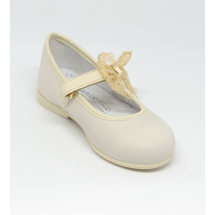 Pantofi eleganti Melania din piele naturala cu fundita din dantela, bej, marimea 27