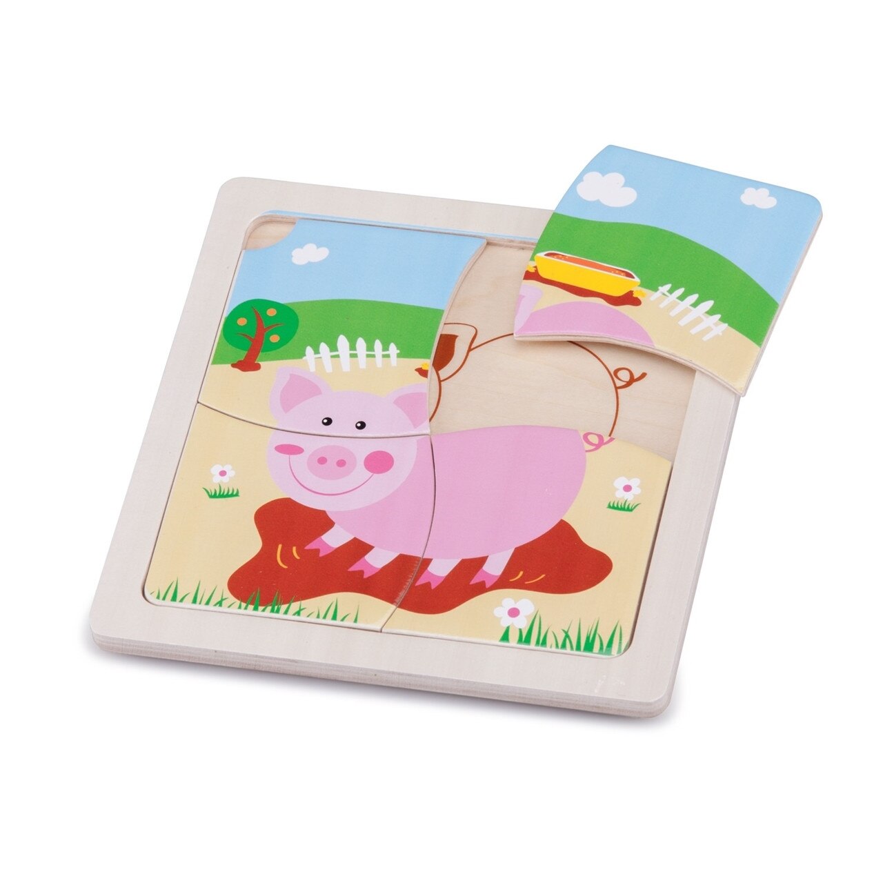Puzzle New Classic Toys Mini Purcelus, 4 piese, din lemn, +2 ani, MGC