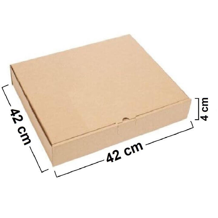Cutii Pizza Natur, 42x42x4 cm, 100 Buc/Bax - Cutie pentru Pizza, Ambalaje din Carton pentru Alimente