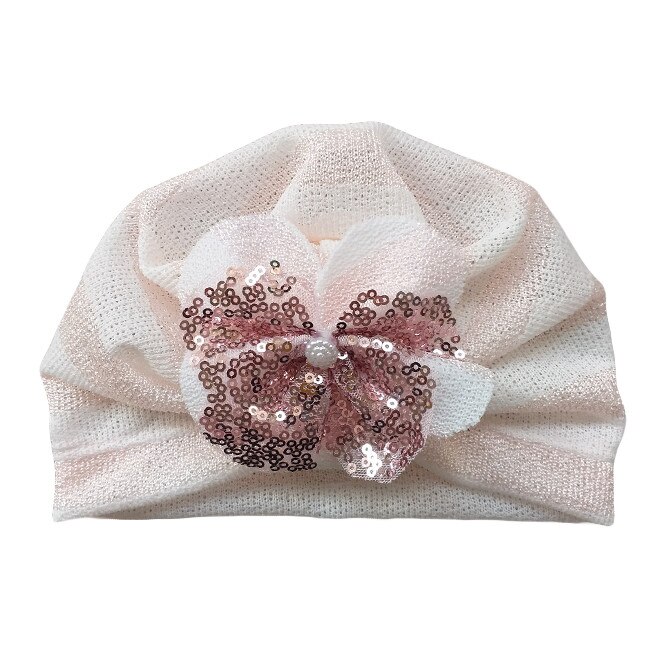 Turban Mic Pitic T35NN cu dungi din boucle, Roz