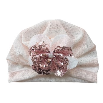 Turban Mic Pitic T35NN cu dungi din boucle, Roz Turban Mic Pitic T35NN cu dungi din boucle, Roz