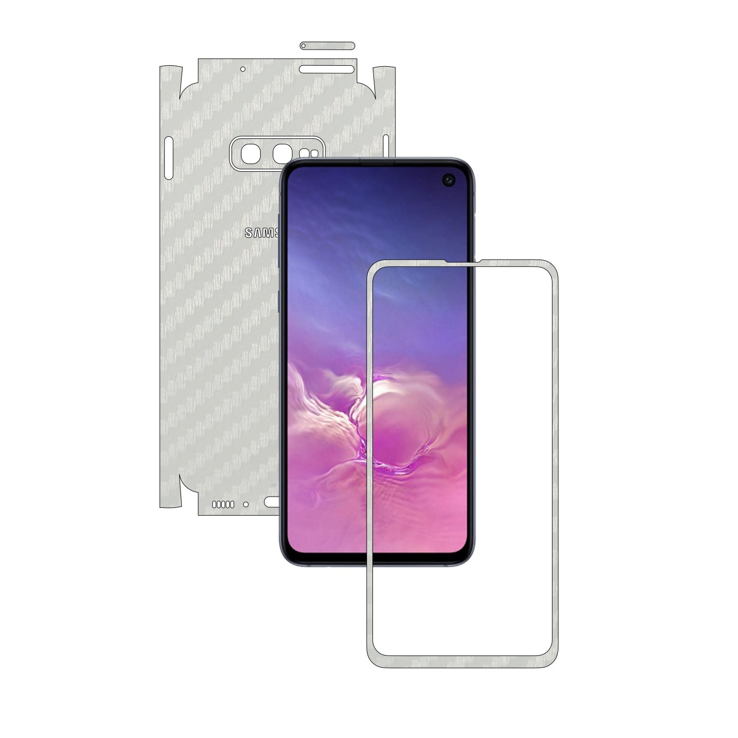 Folie Protectie Carbon Skinz pentru Samsung Galaxy S10e - Carbon Alb 360 Cut, Skin Adeziv Full Body Cover pentru Rama Ecran, Carcasa Spate si Laterale