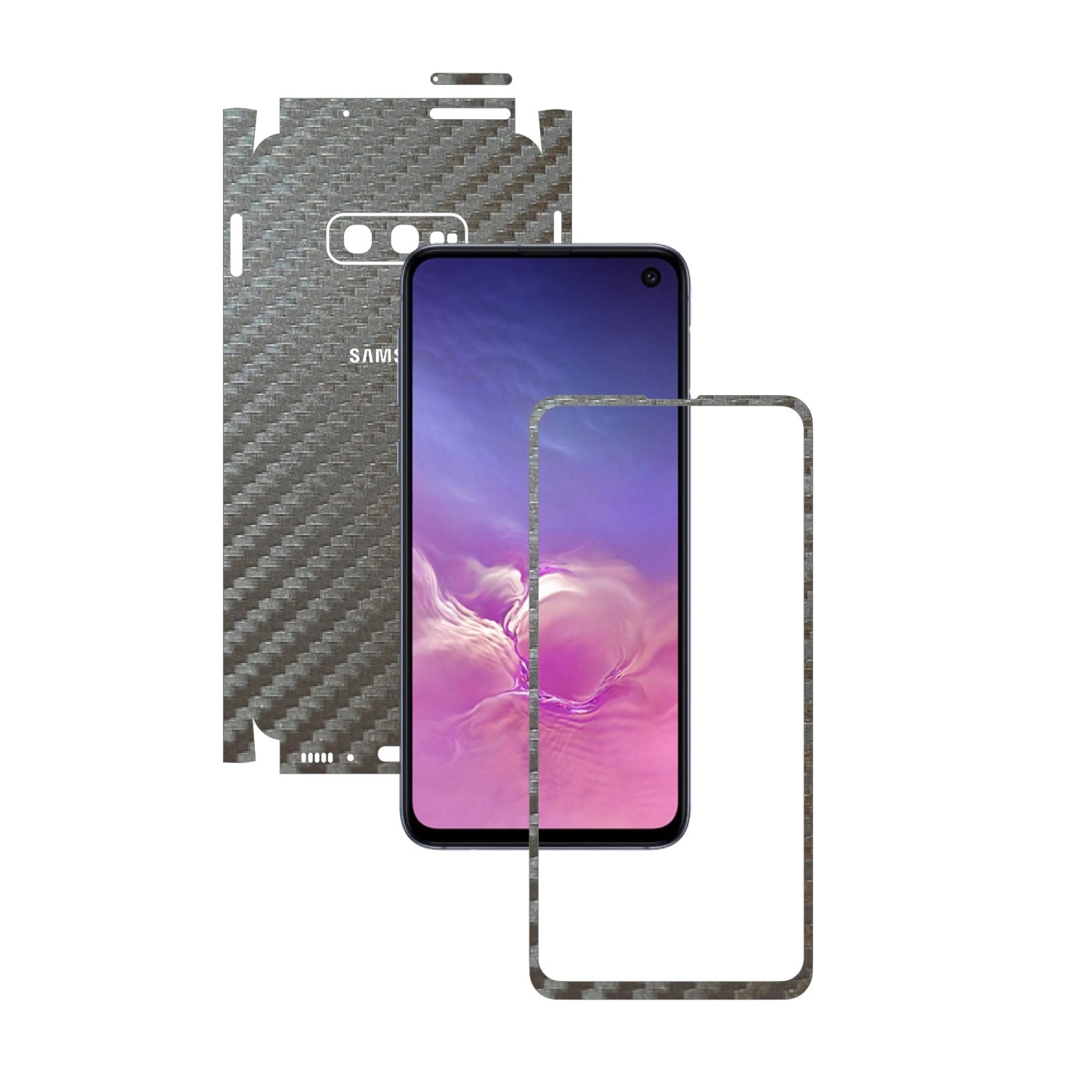 Folie Protectie Carbon Skinz pentru Samsung Galaxy S10e - Carbon Gri Argintiu 360 Cut, Skin Adeziv Full Body Cover pentru Rama Ecran, Carcasa Spate si Laterale