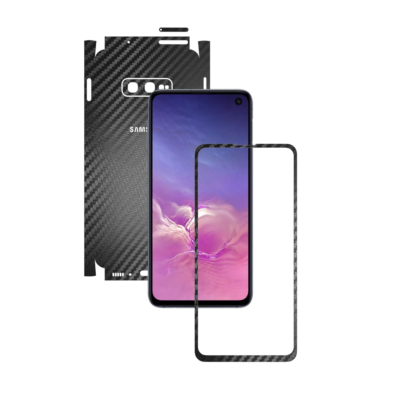 Folie Protectie Carbon Skinz pentru Samsung Galaxy S10e - Carbon Negru 360 Cut, Skin Adeziv Full Body Cover pentru Rama Ecran, Carcasa Spate si Laterale