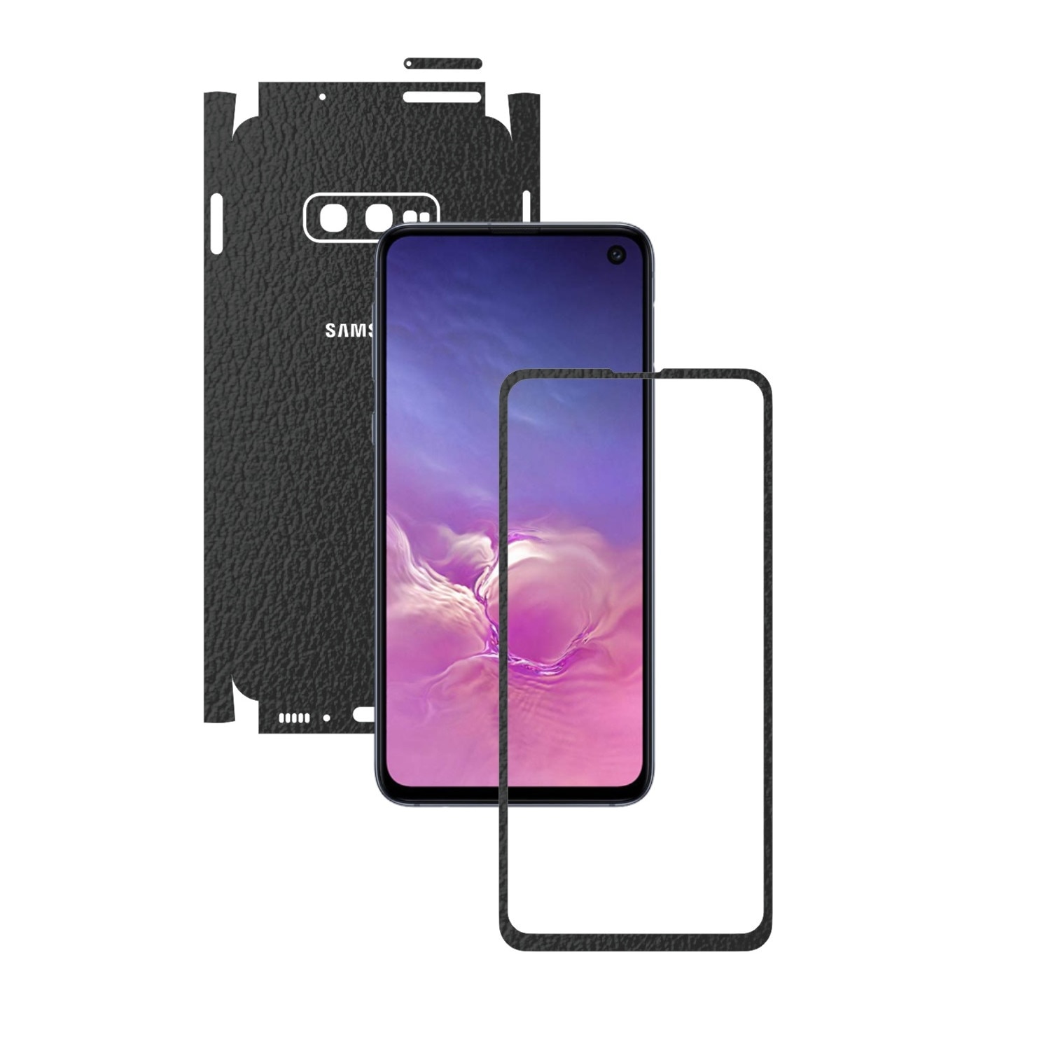 Folie Protectie Carbon Skinz pentru Samsung Galaxy S10e - Piele Neagra 360 Cut, Skin Adeziv Full Body Cover pentru Rama Ecran, Carcasa Spate si Laterale