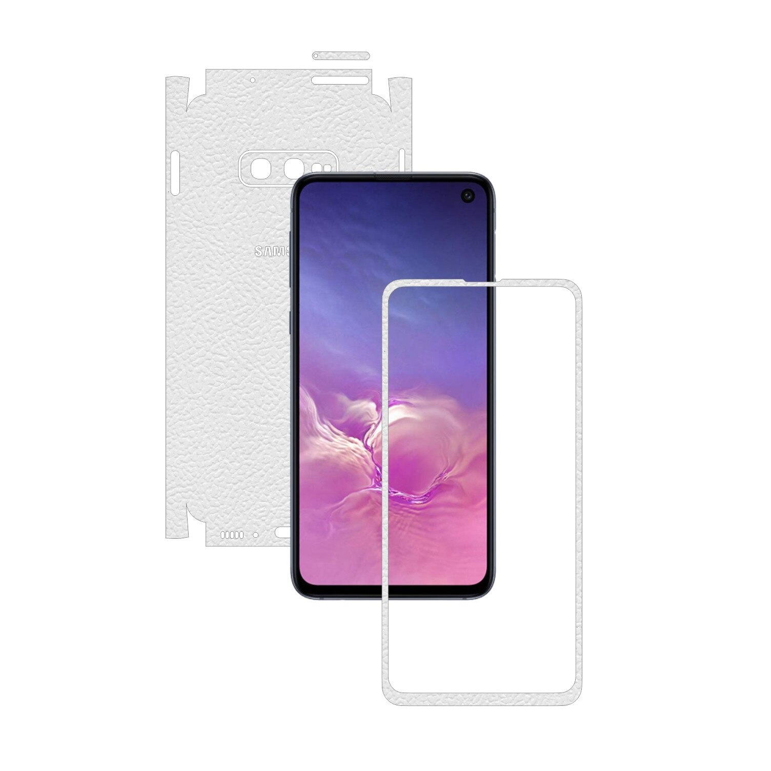 Folie Protectie Carbon Skinz pentru Samsung Galaxy S10e - Piele Alba 360 Cut, Skin Adeziv Full Body Cover pentru Rama Ecran, Carcasa Spate si Laterale