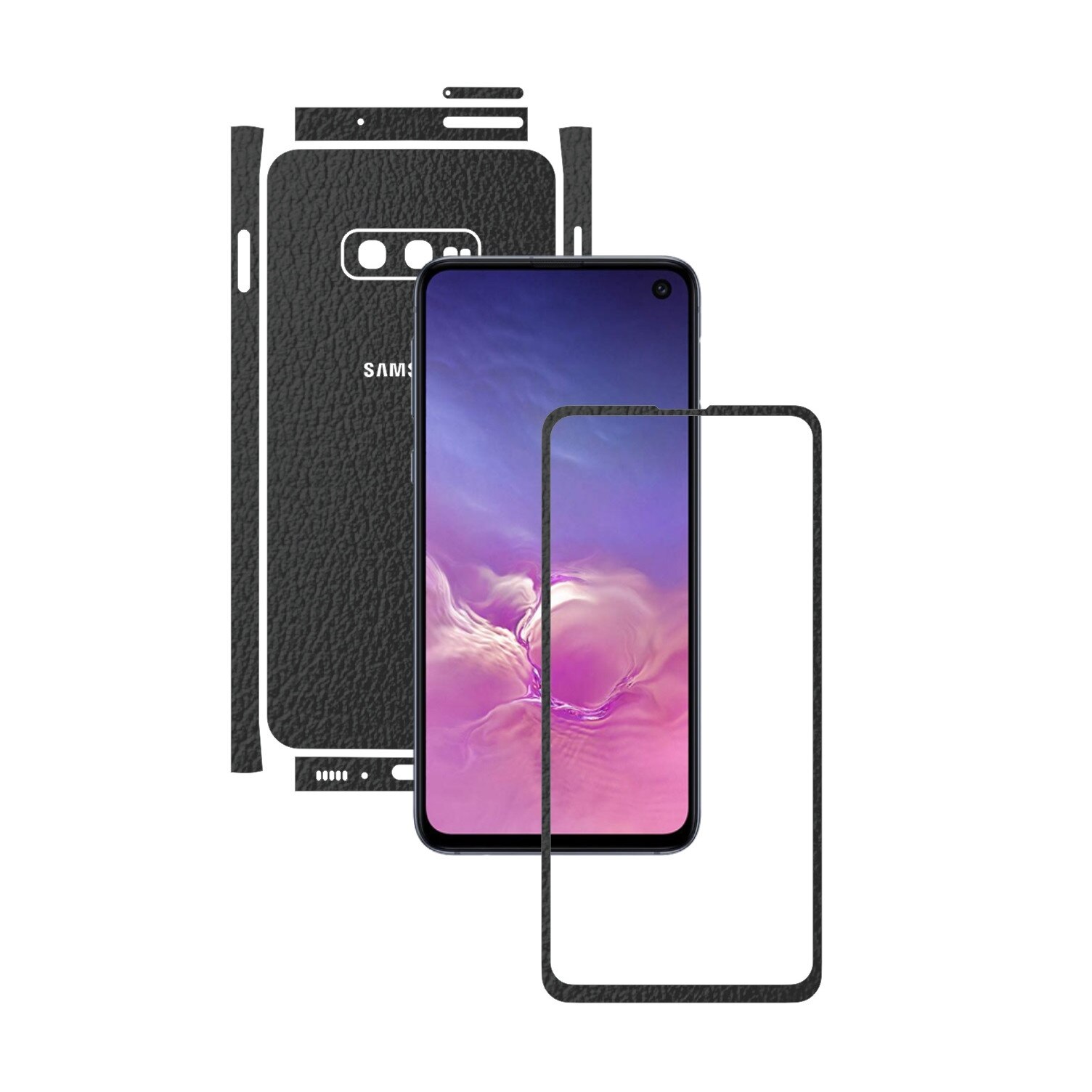 Folie Protectie Carbon Skinz pentru Samsung Galaxy S10e - Piele Neagra Split Cut, Skin Adeziv Full Body Cover pentru Rama Ecran, Carcasa Spate si Laterale