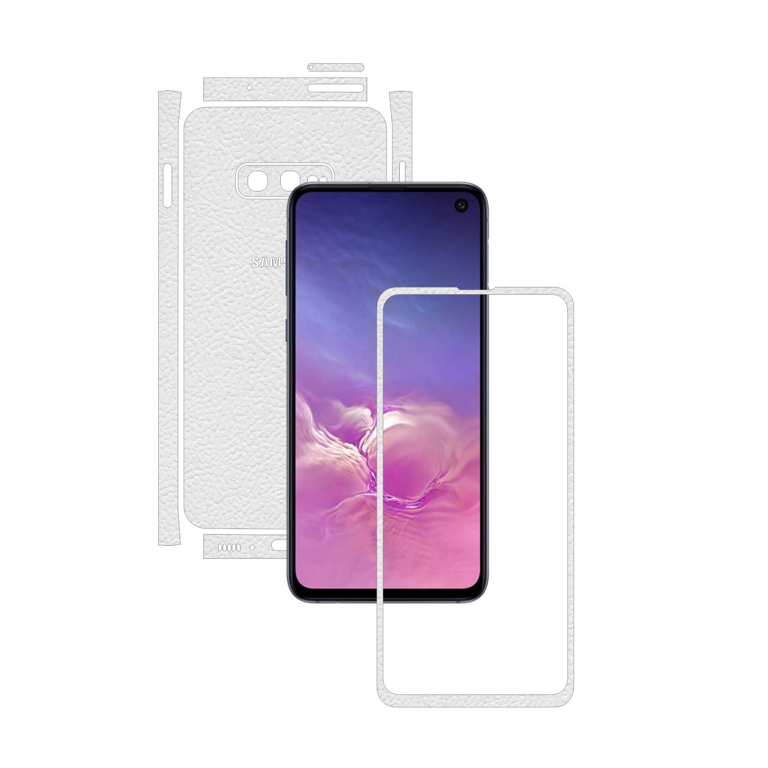 Folie Protectie Carbon Skinz pentru Samsung Galaxy S10e - Piele Alba Split Cut, Skin Adeziv Full Body Cover pentru Rama Ecran, Carcasa Spate si Laterale