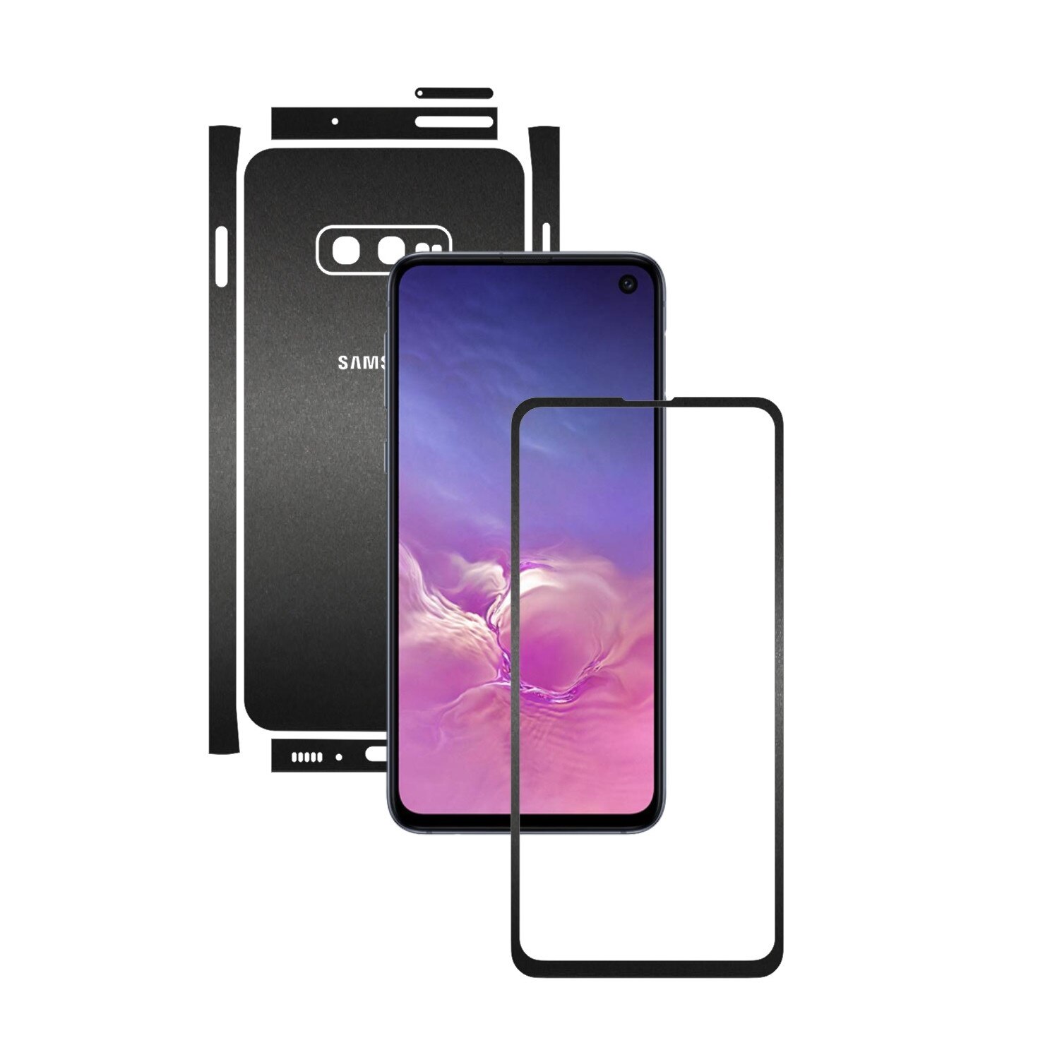 Folie Protectie Carbon Skinz pentru Samsung Galaxy S10e - Negru Mat Split Cut, Skin Adeziv Full Body Cover pentru Rama Ecran, Carcasa Spate si Laterale