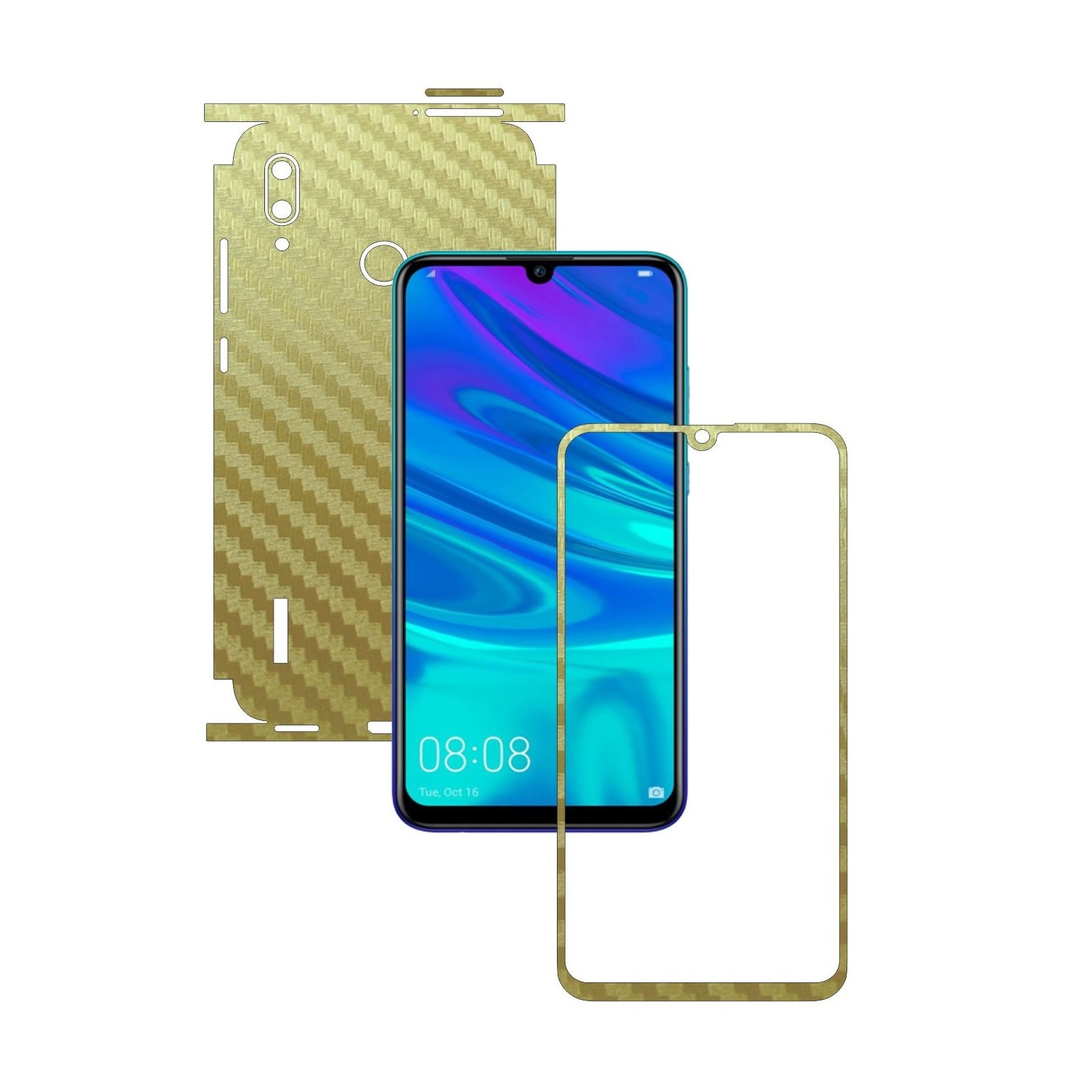 Folie Protectie Carbon Skinz pentru Huawei P Smart 2019 - Carbon Auriu 360 Cut, Skin Adeziv Full Body Cover pentru Rama Ecran, Carcasa Spate si Laterale