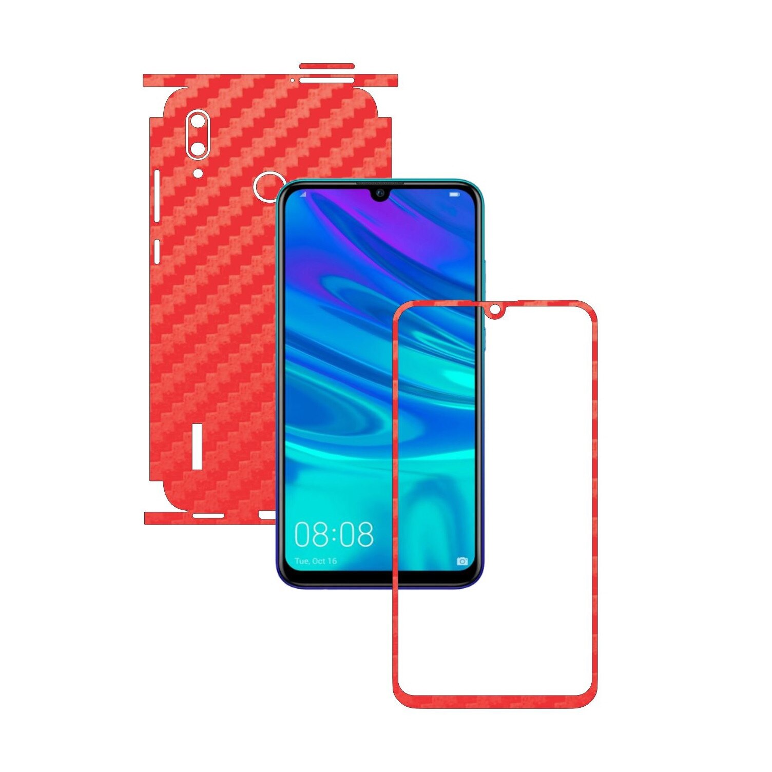 Folie Protectie Carbon Skinz pentru Huawei P Smart 2019 - Carbon Rosu 360 Cut, Skin Adeziv Full Body Cover pentru Rama Ecran, Carcasa Spate si Laterale