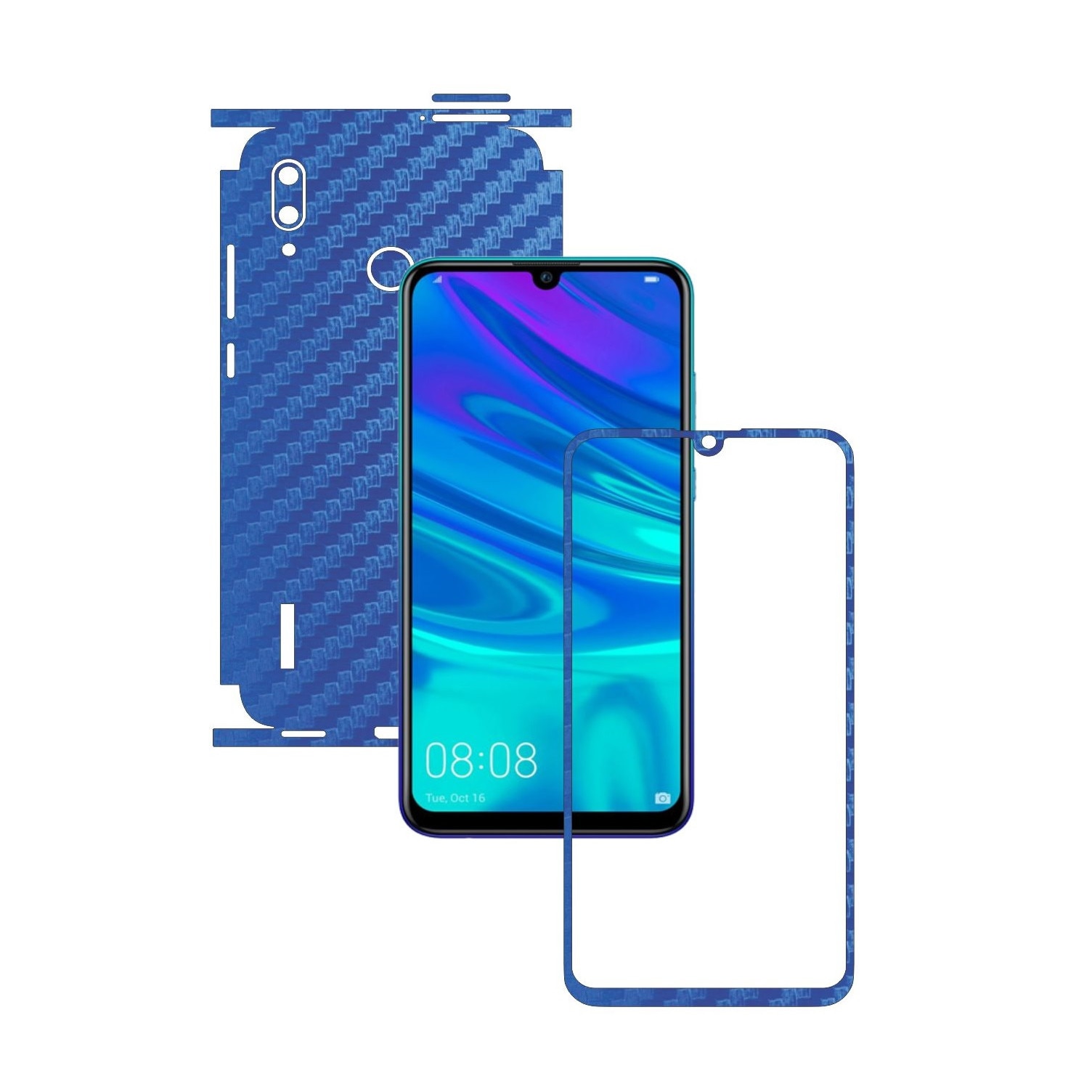 Folie Protectie Carbon Skinz pentru Huawei P Smart 2019 - Carbon Albastru 360 Cut, Skin Adeziv Full Body Cover pentru Rama Ecran, Carcasa Spate si Laterale