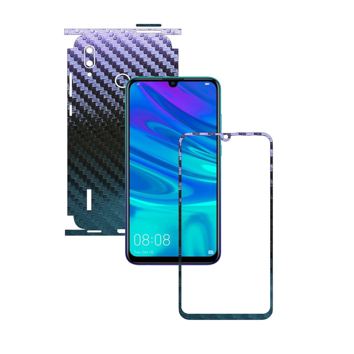 Folie Protectie Carbon Skinz pentru Huawei P Smart 2019 - Carbon Cameleon 360 Cut, Skin Adeziv Full Body Cover pentru Rama Ecran, Carcasa Spate si Laterale