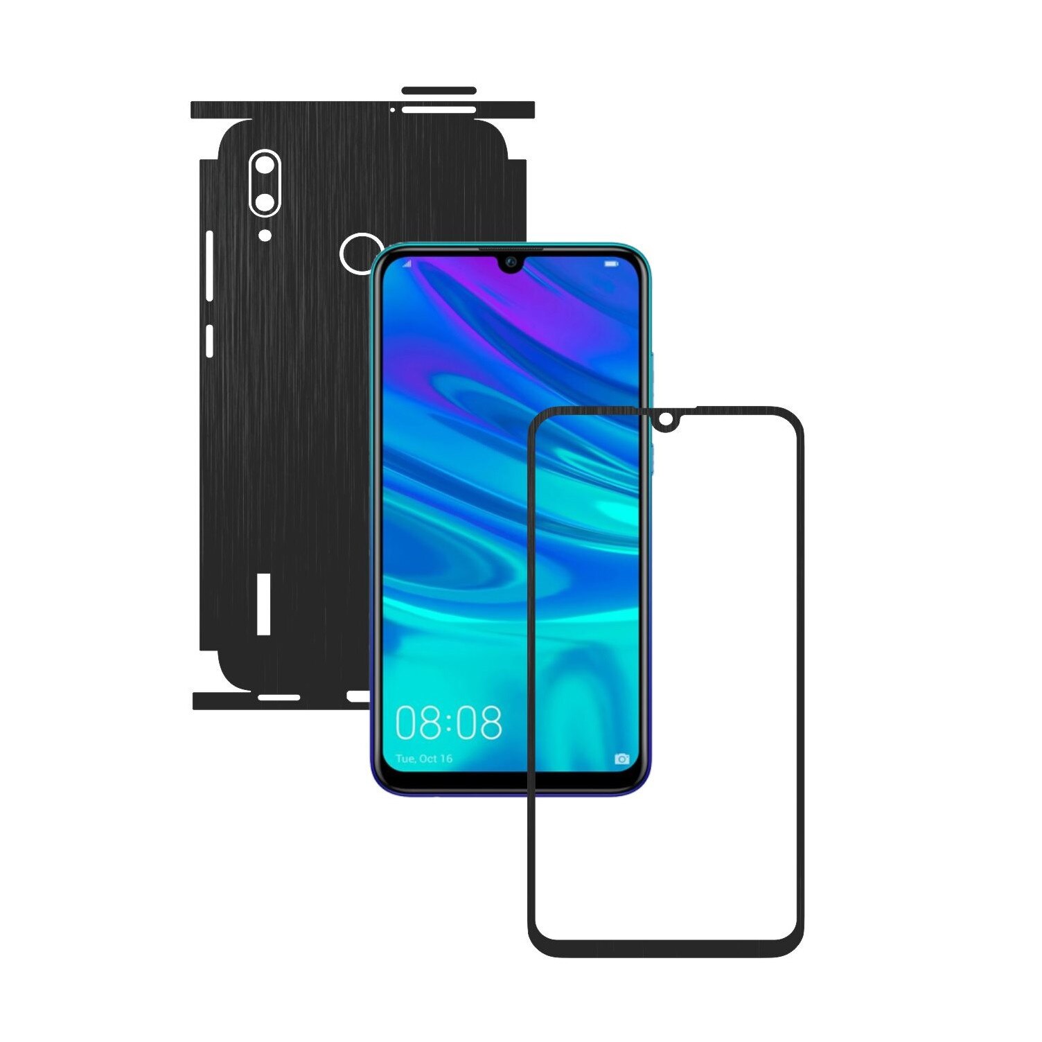 Folie Protectie Carbon Skinz pentru Huawei P Smart 2019 - Brushed Negru 360 Cut, Skin Adeziv Full Body Cover pentru Rama Ecran, Carcasa Spate si Laterale