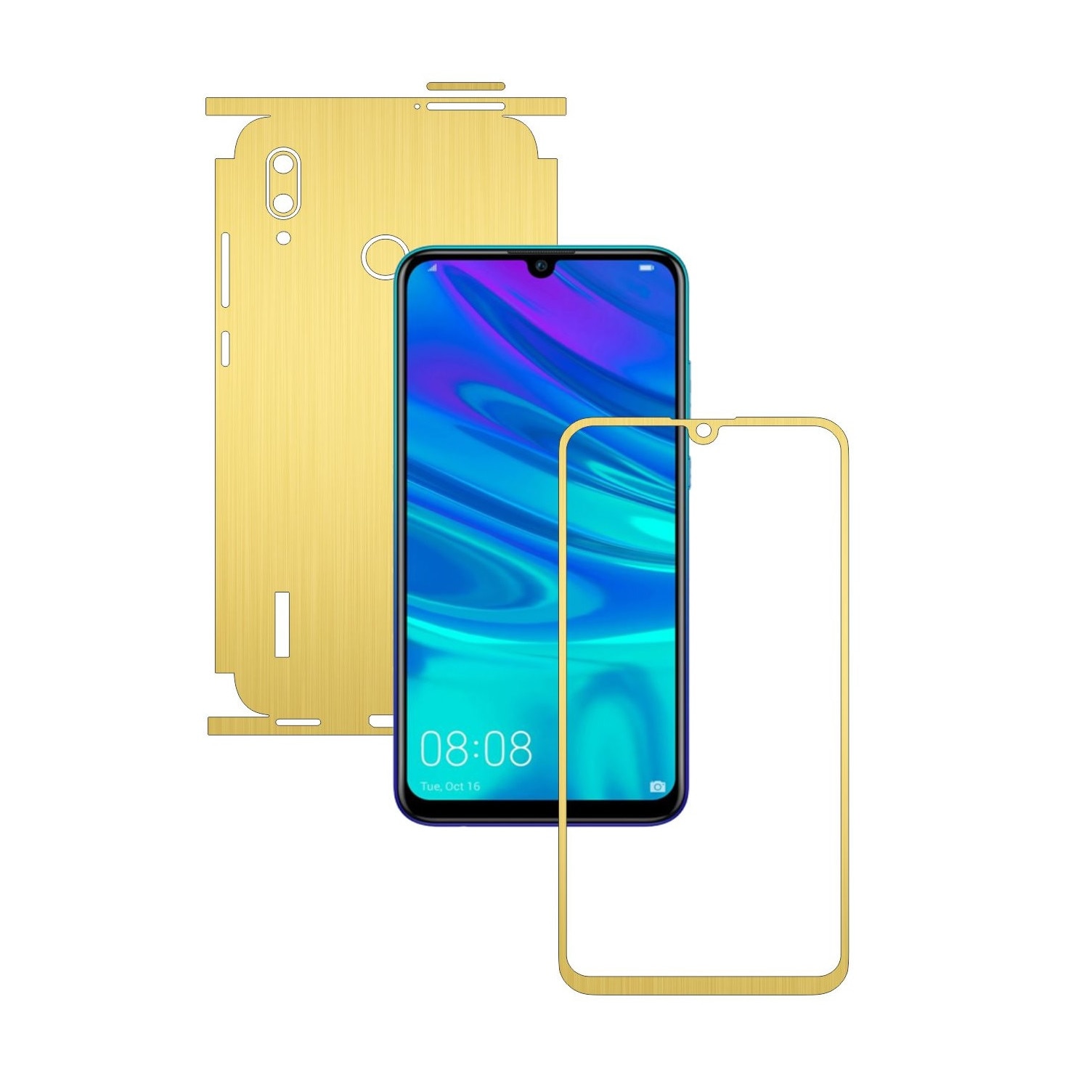 Folie Protectie Carbon Skinz pentru Huawei P Smart 2019 - Brushed Auriu 360 Cut, Skin Adeziv Full Body Cover pentru Rama Ecran, Carcasa Spate si Laterale