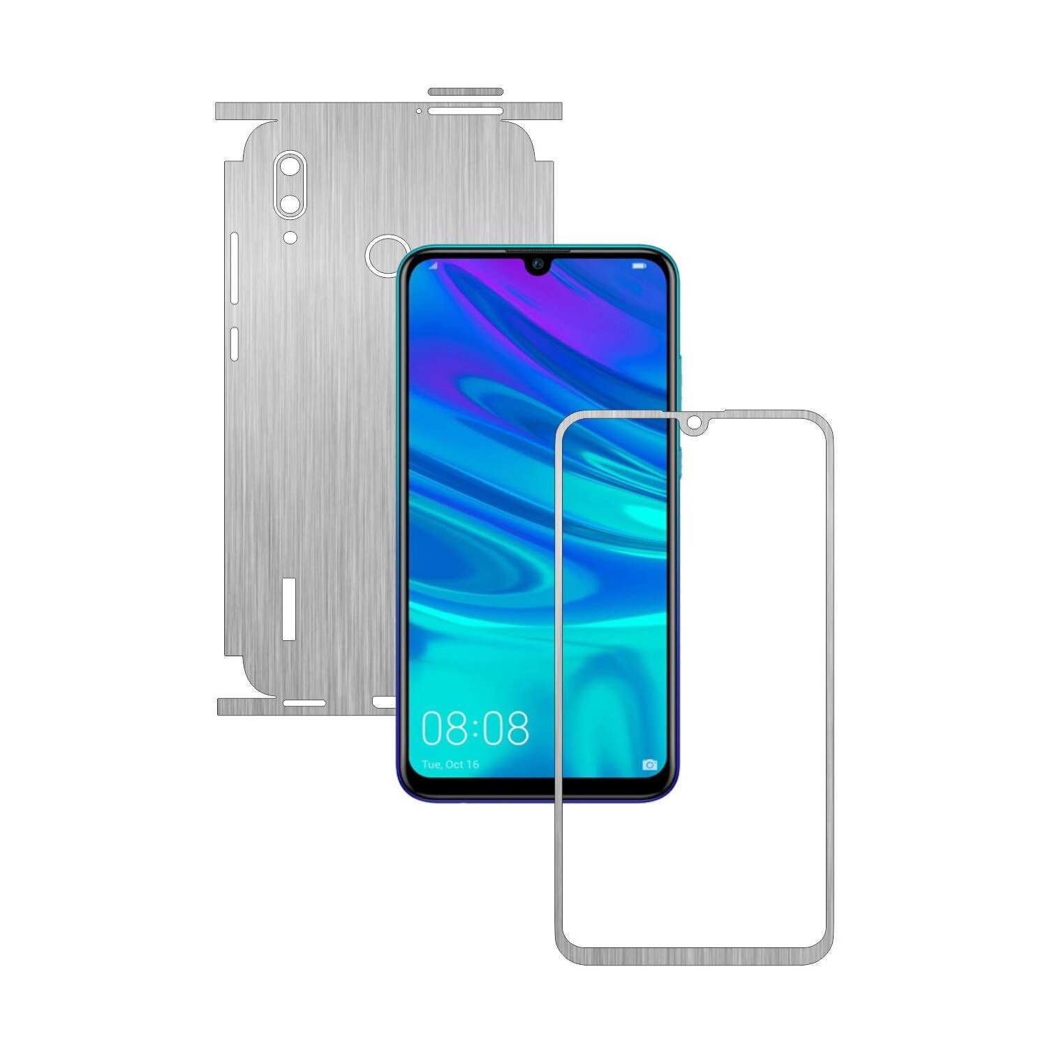 Folie Protectie Carbon Skinz pentru Huawei P Smart 2019 - Brushed Argintiu 360 Cut, Skin Adeziv Full Body Cover pentru Rama Ecran, Carcasa Spate si Laterale