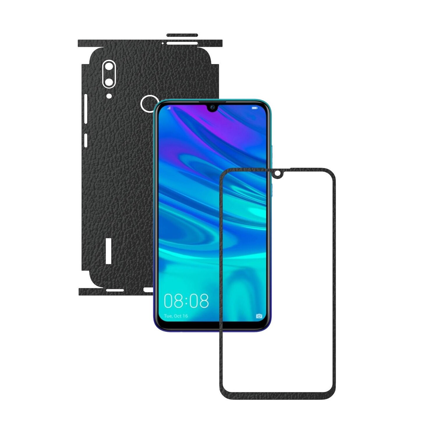Folie Protectie Carbon Skinz pentru Huawei P Smart 2019 - Piele Neagra 360 Cut, Skin Adeziv Full Body Cover pentru Rama Ecran, Carcasa Spate si Laterale
