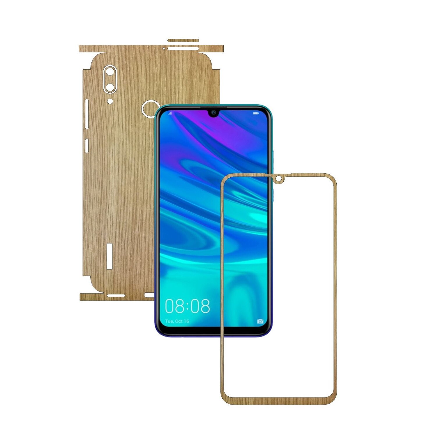 Folie Protectie Carbon Skinz pentru Huawei P Smart 2019 - Lemn Stejar 360 Cut, Skin Adeziv Full Body Cover pentru Rama Ecran, Carcasa Spate si Laterale