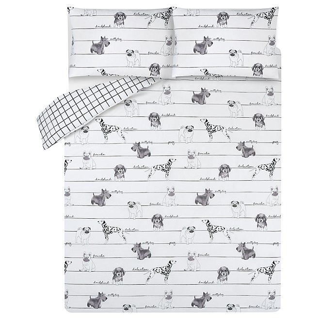 Lenjerie de pat 2 piese, 1 husa perna, 1 husa pilota, Dogs, single, 200cmx135 cm, George Home