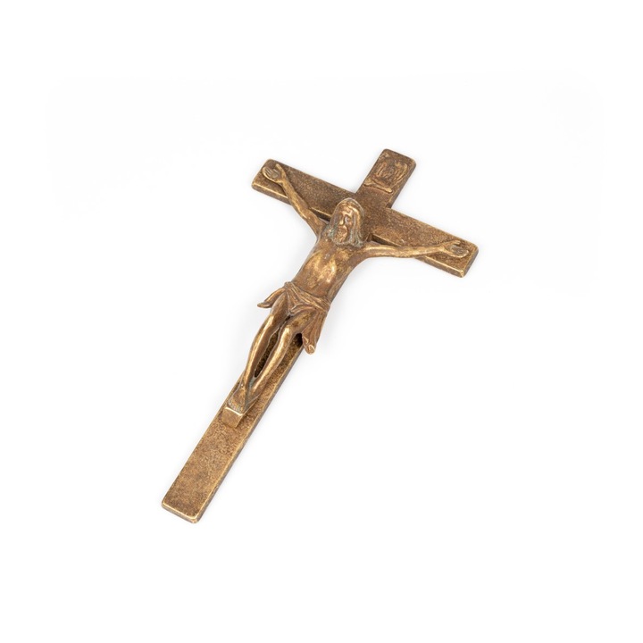 Crucifix Baroc , Fusart , H - 29 cm , Alama , Culoare Bronz Antichizat Br-066