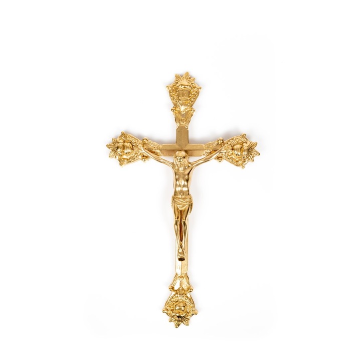 Crucifix Baroc , Fusart , H - 33 cm , Alama , Culoare Auriu BrL-028