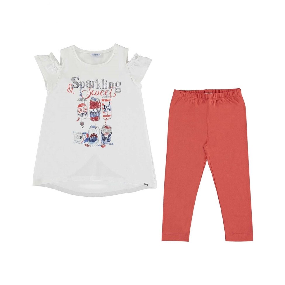 Set Mayoral cu leggings si tricou imprimat cu masinuta pentru bebe fetita, Alb/Rosu