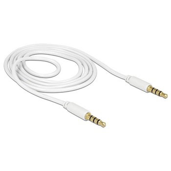 Cablu de conectare , Delock , Jack 3.5 mm 4 pin tata > tata , stereo , 2 m , alb Cablu de conectare , Delock , Jack 3.5 mm 4 pin tata > tata , stereo , 2 m , alb