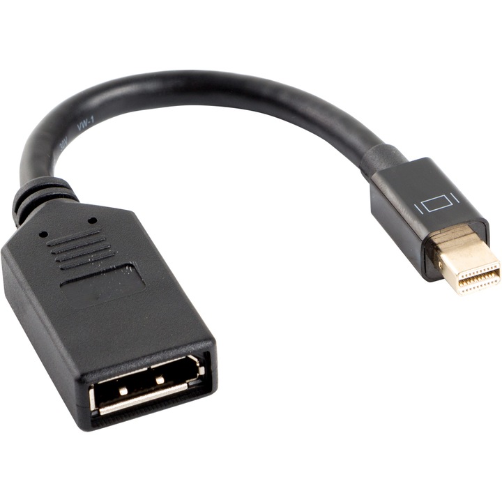 Адаптер Lanberg, Mini DisplayPort(M), DisplayPort(F), 10 cm, AD-0005-BK