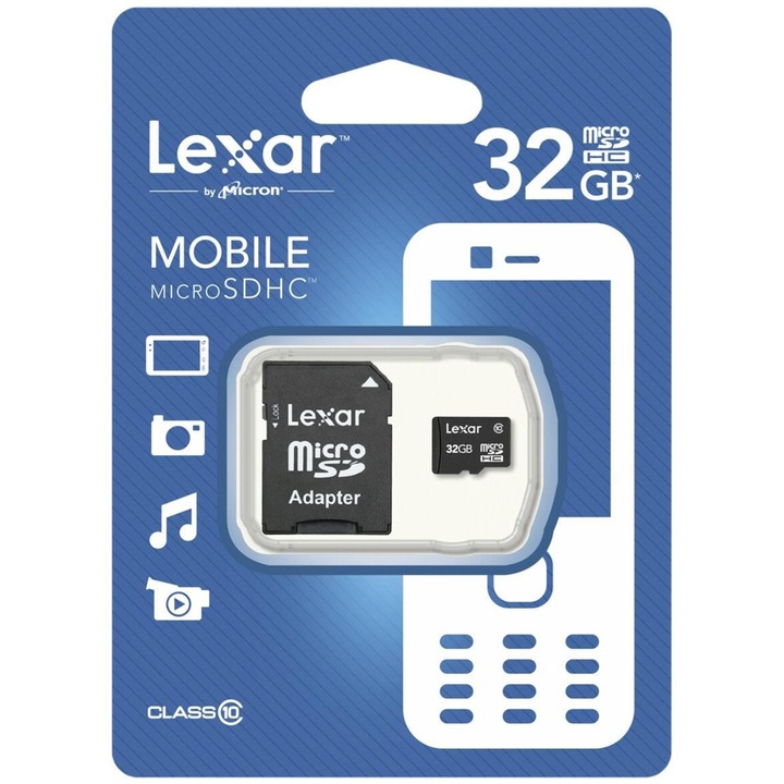 Lexar MicroSDHC memóriakártya, 32GB, Class 10 + SD Adapter