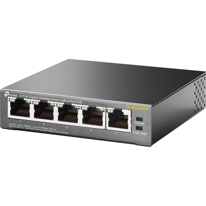Суич TP-Link с 5 порта Gigabit, 4 порта PoE, TL-SG1005P