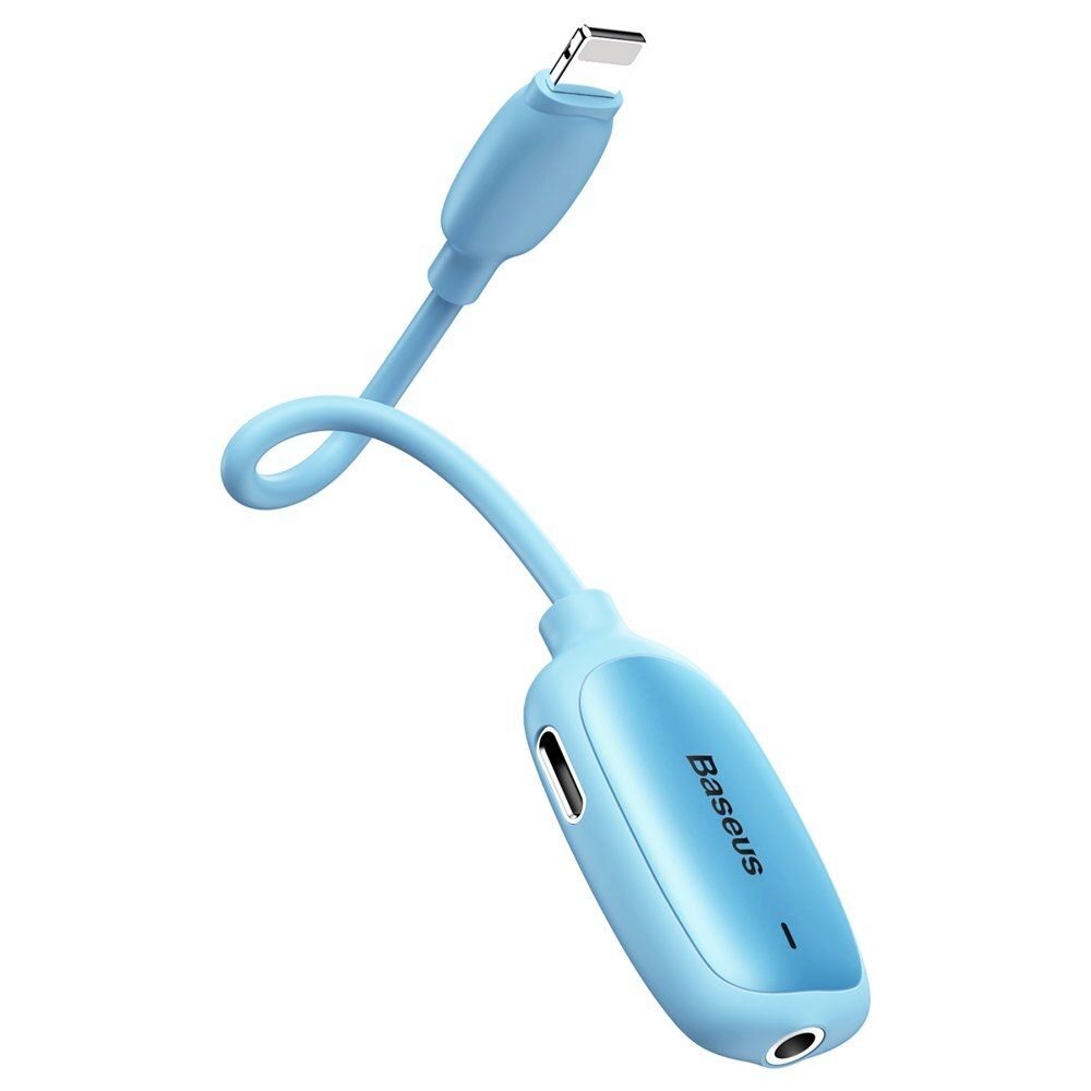 Adaptor audio Baseus Lightning (iPhone) la Jack 3.5mm, Functie de Incarcare, Albastru