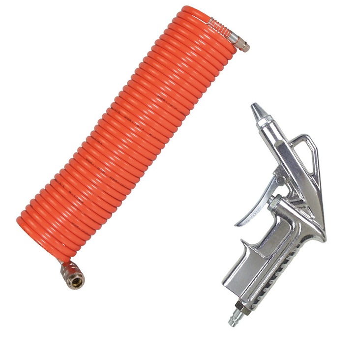 Set 2 piese FIAC, furtun spiralat 10m + pistol de suflat TIP1150/U