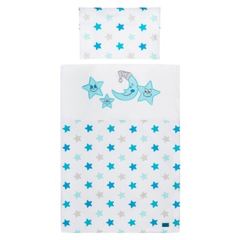 Set lenjerie de pat 5 piese pentru bebelusi Belisima P01-547A, Albastru Set lenjerie de pat 5 piese pentru bebelusi Belisima P01-547A, Albastru