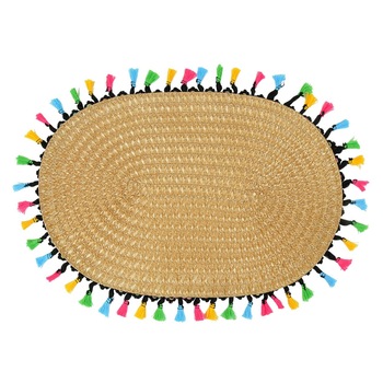 Set suport farfurie, Zola®, 4 bucati, oval, cu ciucuri multicolori, 45x30 cm Set suport farfurie, Zola®, 4 bucati, oval, cu ciucuri multicolori, 45x30 cm